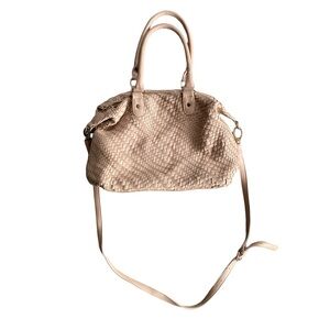 Deux Lux Light Pink Basket Weave Shoulder Purse Gold Hardware